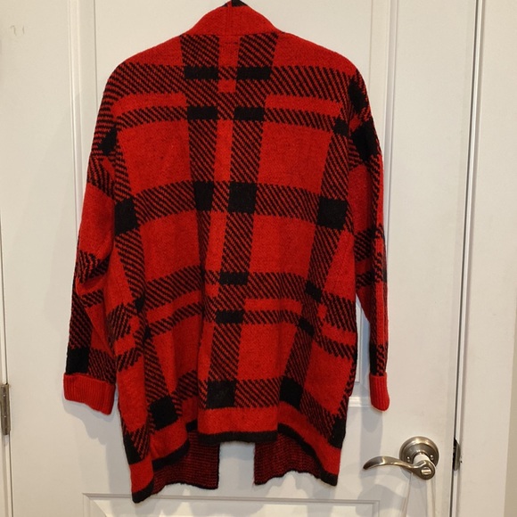2/$25 NEW Cozy Red and Black Blanket Sweater Jacket - Picture 4 of 5